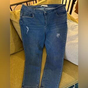 Stylish Blue Straight Leg Women's Distressed Jeans